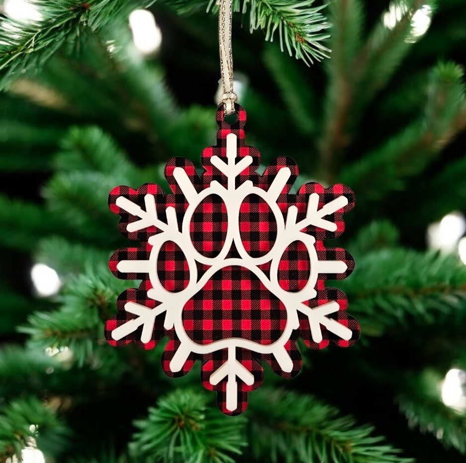 Dog Paw Snowflake Ornaments