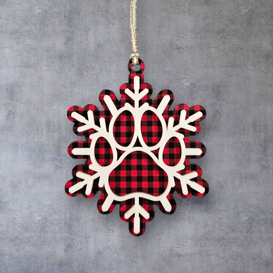 Dog Paw Snowflake Ornaments