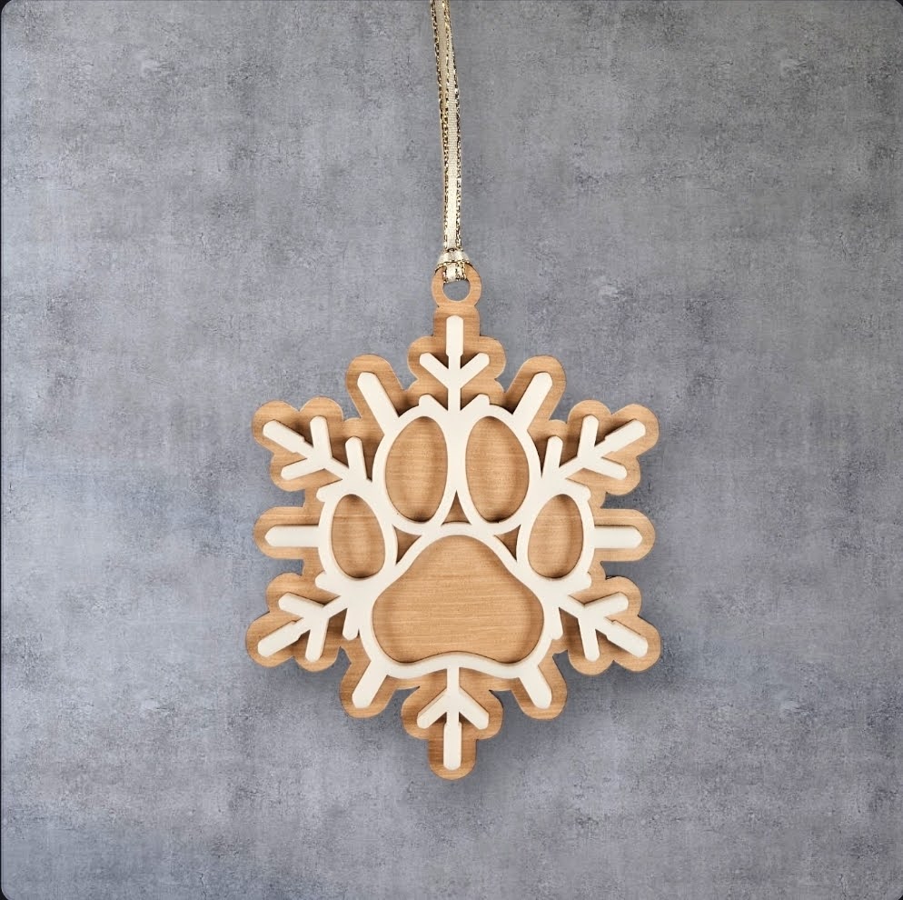 Dog Paw Snowflake Ornaments