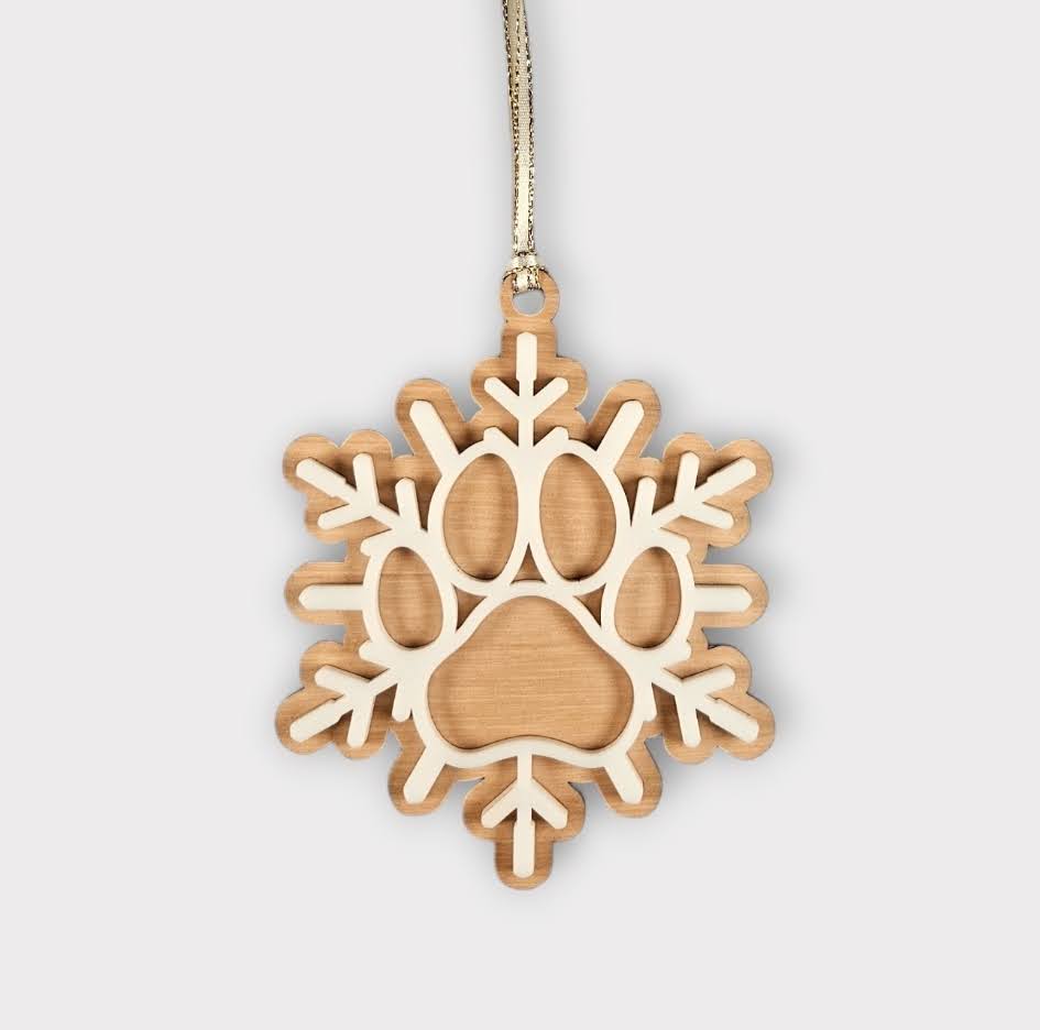 Dog Paw Snowflake Ornaments