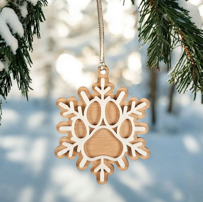 Dog Paw Snowflake Ornaments